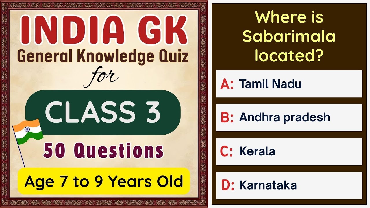 India GK Quiz for Class 3 | 50 MCQs | Age 7–9 Years Old | India General Knowledge Test for Kids 🇮🇳