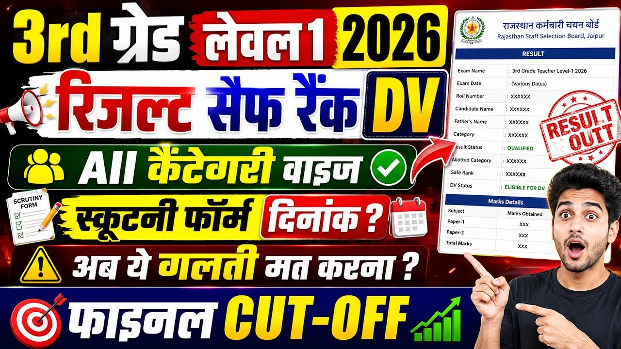 🔥 3rd Grade Level 1 Result 2026 OUT! Safe Rank DV, Final Cut Off & Scrutiny Form Date