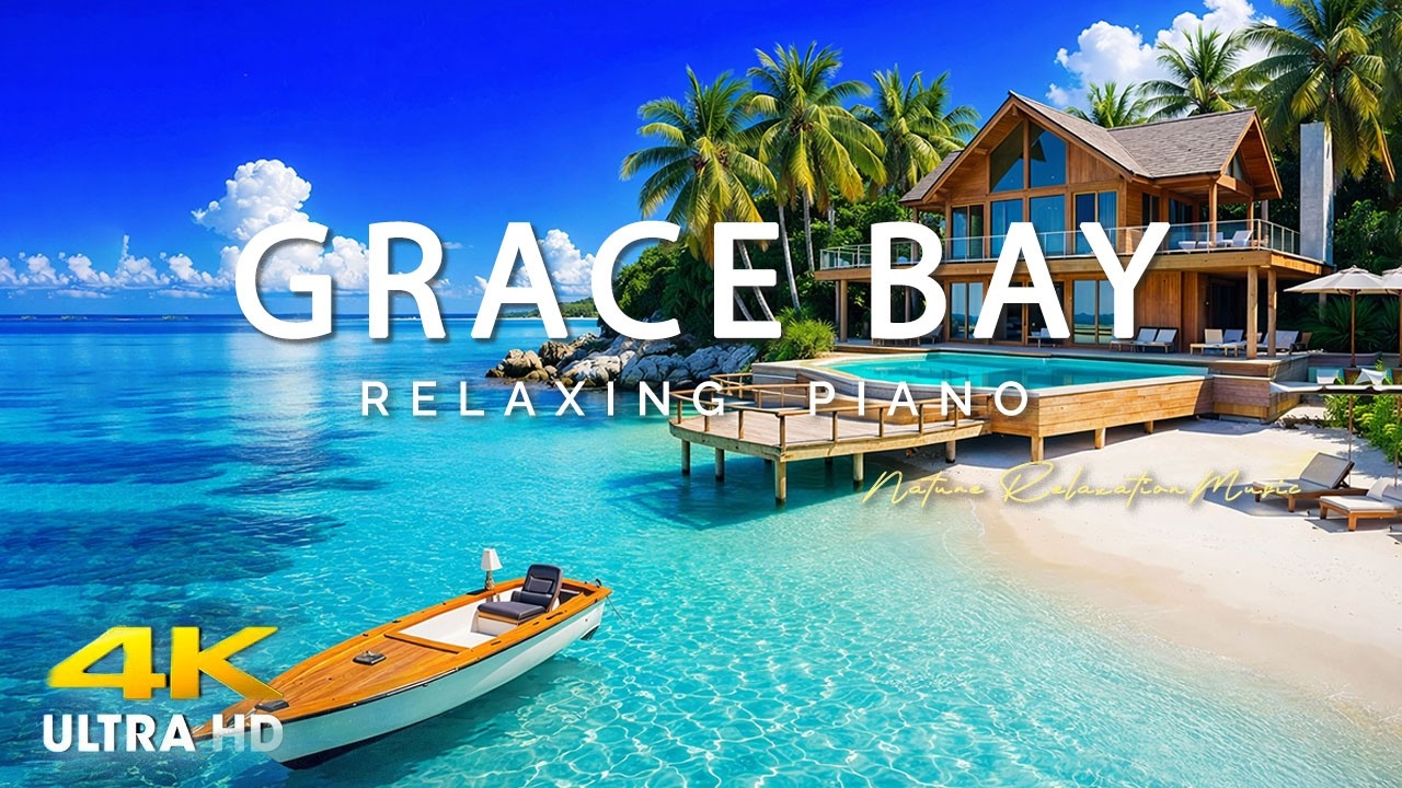 FLYING OVER GRACE BAY (4K UHD) - Amazing Beautiful Nature Scenery & Relaxing Music