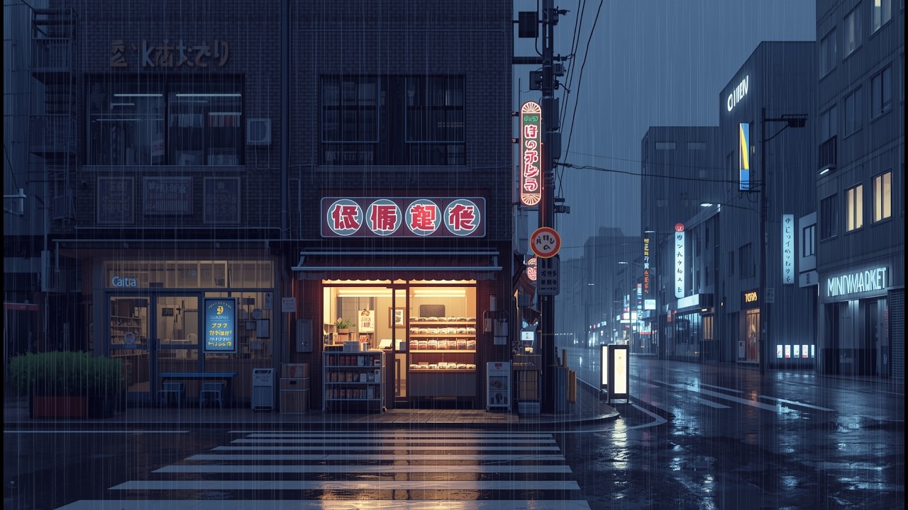Relaxing Rainy Town Ambience – Japanese Lofi Beats Mix