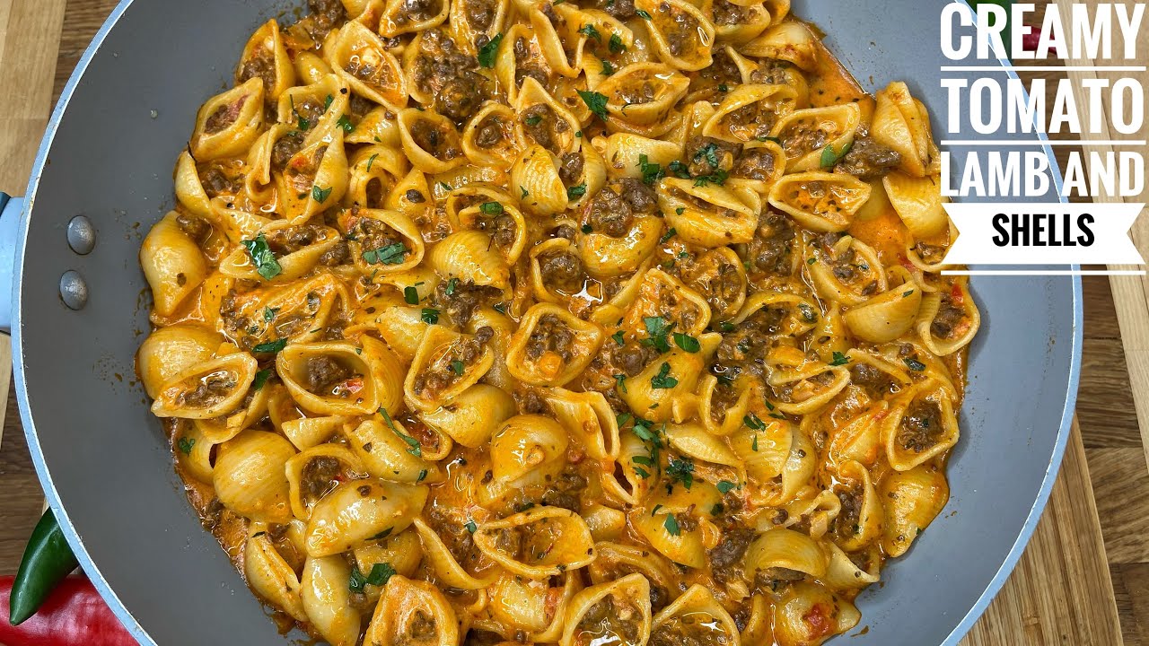 EASY CREAMY TOMATO LAMB MINCE AND SHELLS PASTA