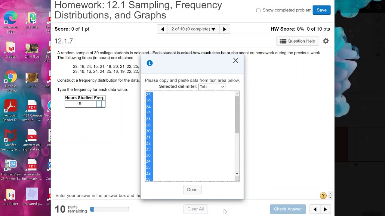 Frequency distribution using Desmos
