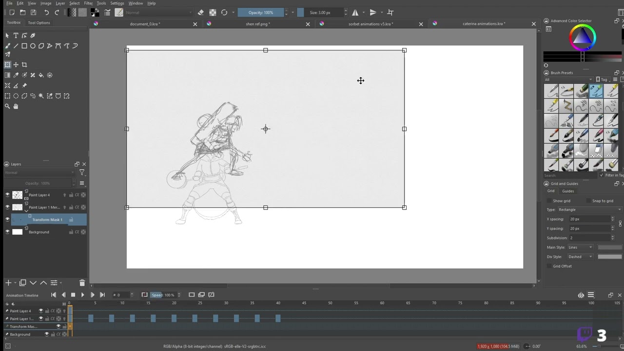 Учебное пособие по анимации Krita — Часть 8: Маски преобразования для перемещения нескольких кадров