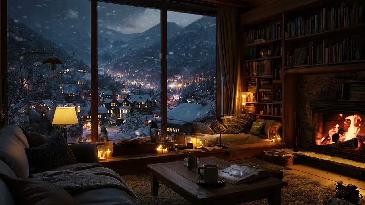 Cold Winter Wind Outside the Wooden Cabin | Fireplace Sounds for Peaceful Rest and Comfort
