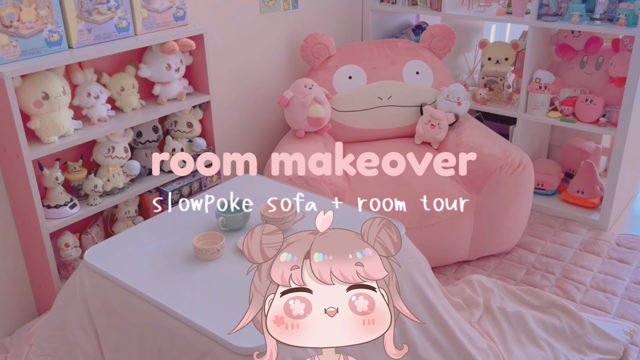 aesthetic mini room makeover + slowpoke sofa?? 🌸 pink ✨ cozy & cute pokemon room tour in TOKYO