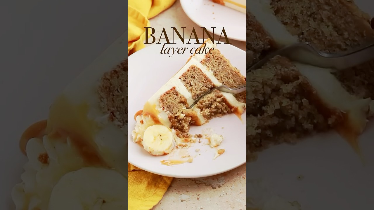 Banana cake with brown butter frosting and salted caramel 😍 recipe at sugarandsparrow.com #cake