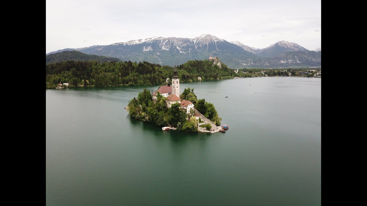 Lake Bled and Bled island from above - 4K drone footage