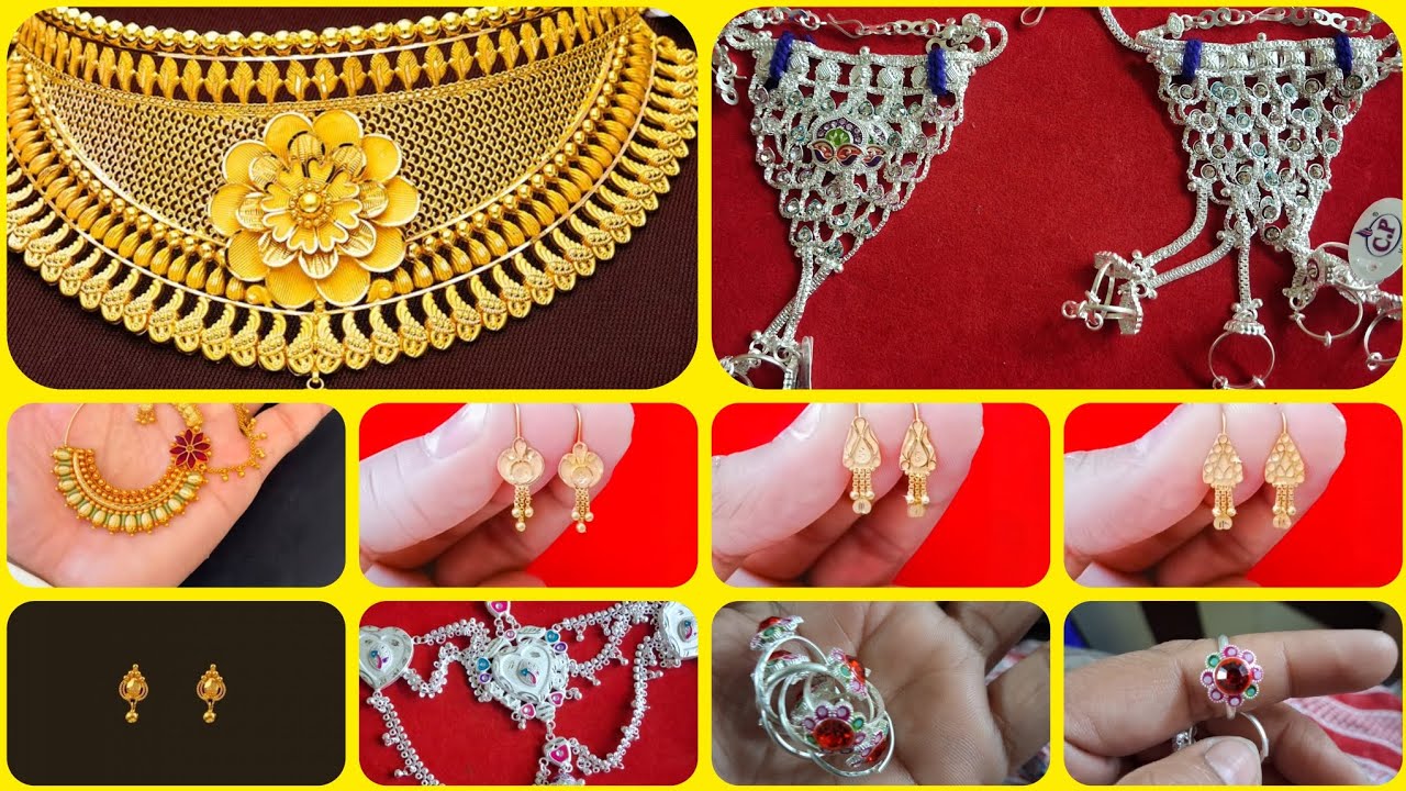Letest gold jewellery designs#chokernecklace #earrings #goldtops #bichhiya#hathphool #kardhani#viral