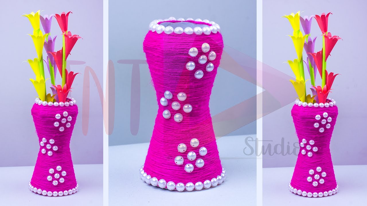 Woolen Vase Craft Idea | DIY New Design Flower Vase | Wool Dia Fuldani Toiri @planterior-org