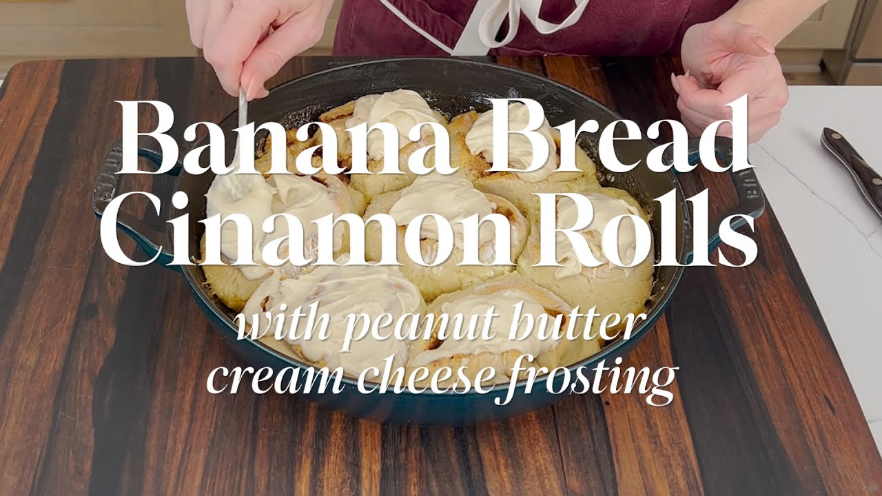 The Best Banana Bread Cinnamon Rolls With Peanut Butter Frosting #recipe #baking #cinnamonrolls