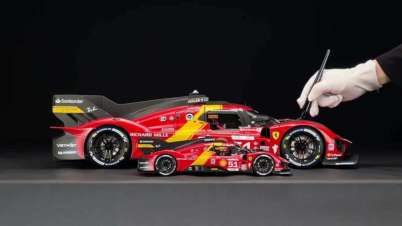The Ferrari 499P at both 1:8 and 1:18 Scale