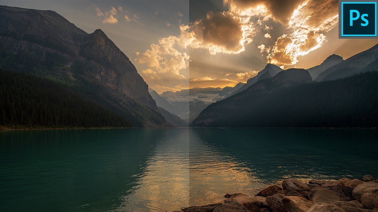 Photoshop Landscape Dodge and Burn - Lake Louise