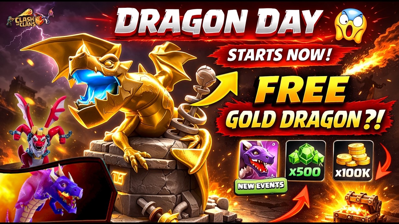 Dragon Day: Dragons Event 🔥 FREE Gold Dragon?! | Clash of Clans Dragons Events #coc