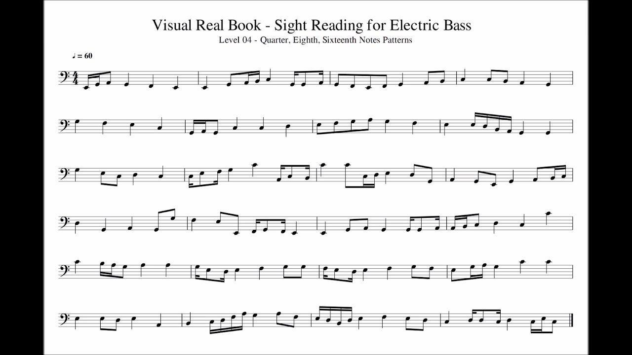 Sight Reading for Bass, Level 04  (Quarter, Eighth & Sixteenth Notes & Patterns), Exercise 01