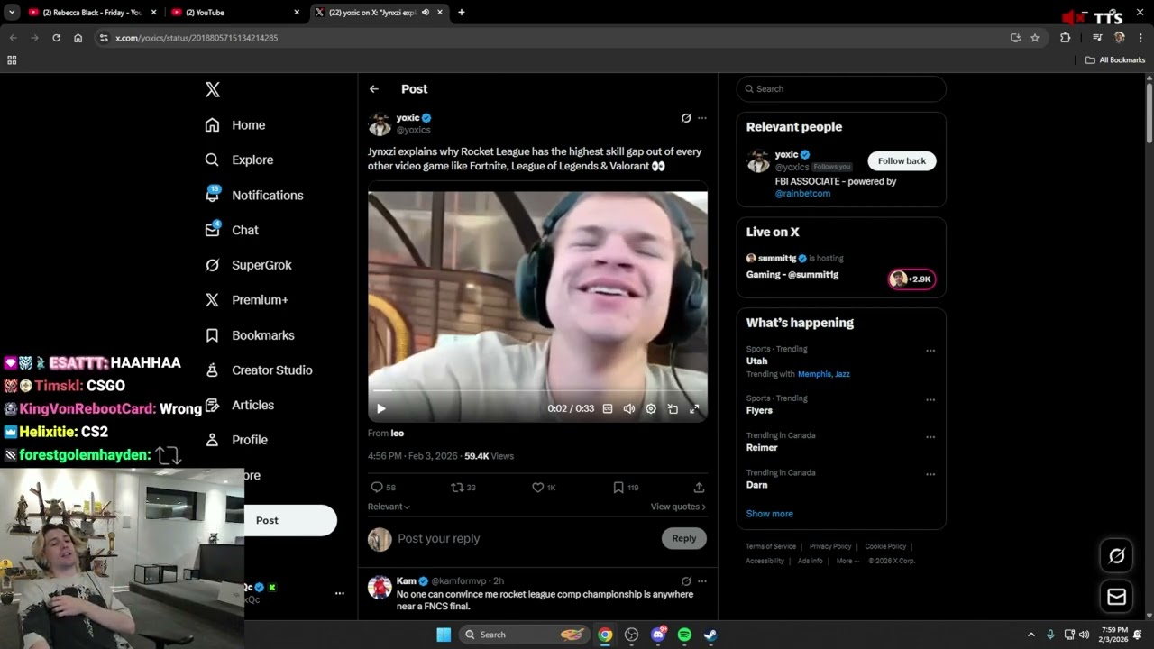 xQc утверждает, что Overwatch требует больше мастерства, чем Rocket League...