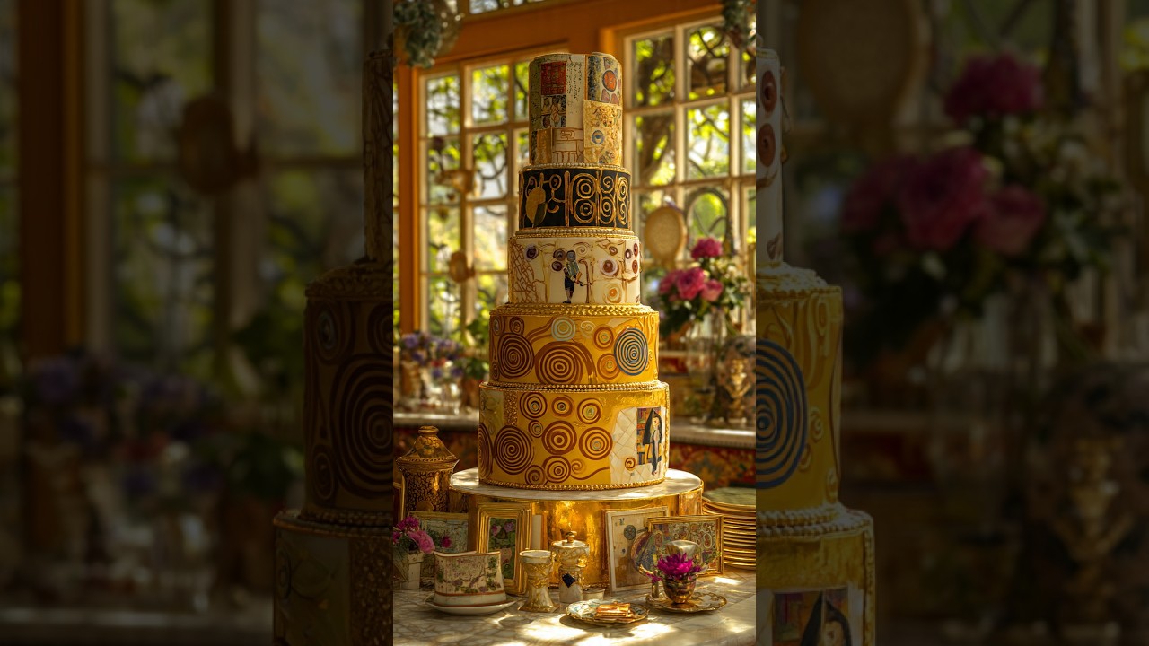 Gold Klimt Inspired Royal Cake | Ornate Buttercream Fine Art Baking ASMR #cake #asmr #vintage