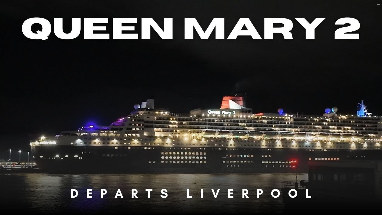 Cunard Queen Mary 2 ocean liner departs Liverpool I Marks the 185th anniversary l Fire works