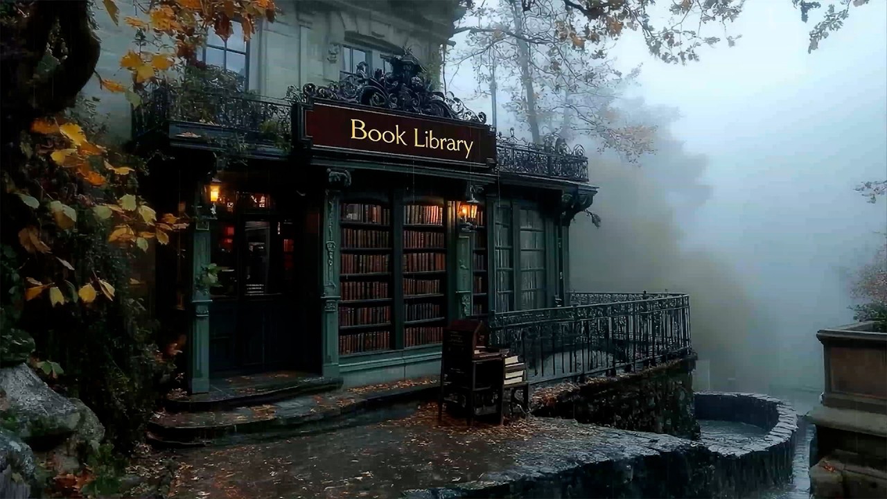 Rainy Night Outside a Vintage Gothic Library | Dark Academia Study Music & Cozy Piano