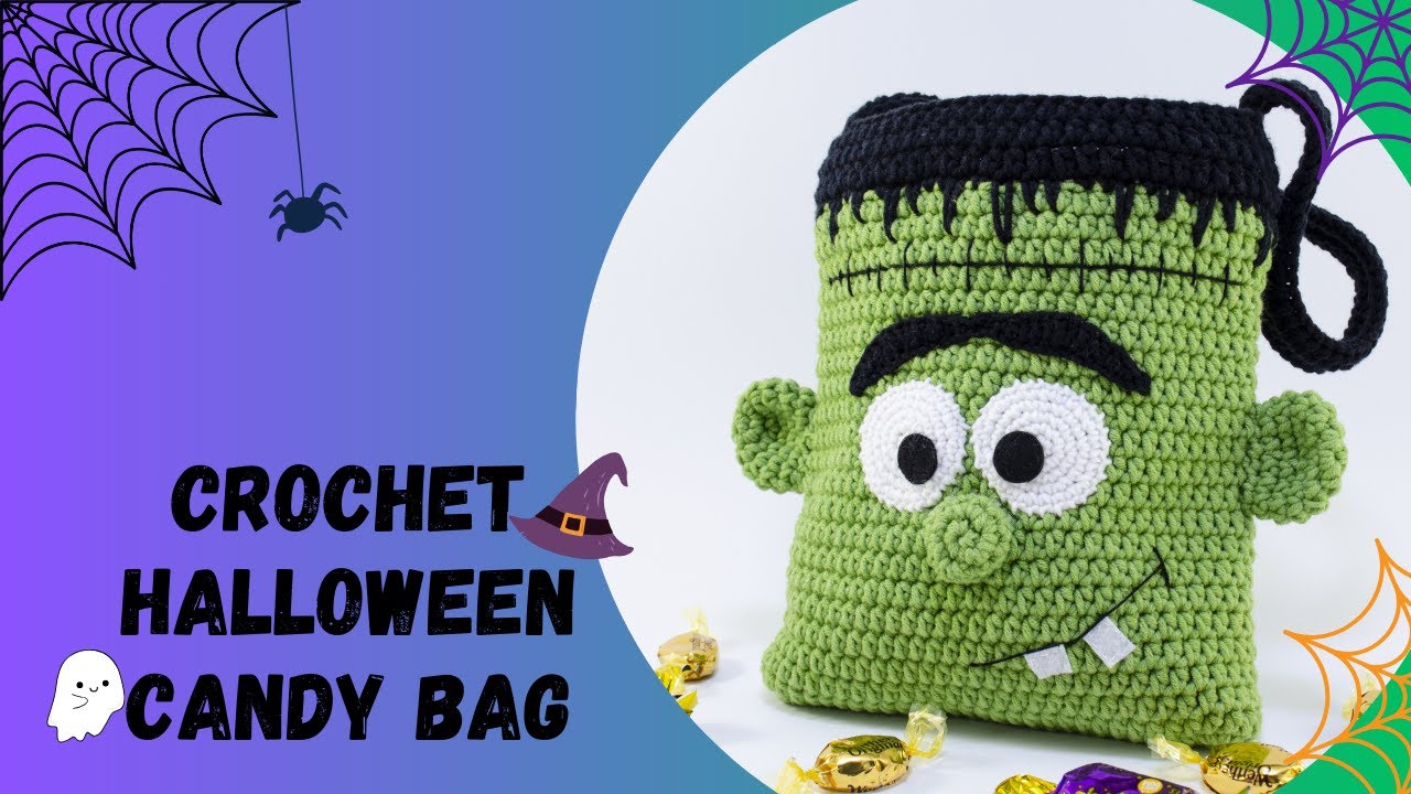 🇺🇸Crochet Frankenstein Treat Bag Tutorial/Crochet Halloween Tote Bag/Halloween Treat or Trick Bag