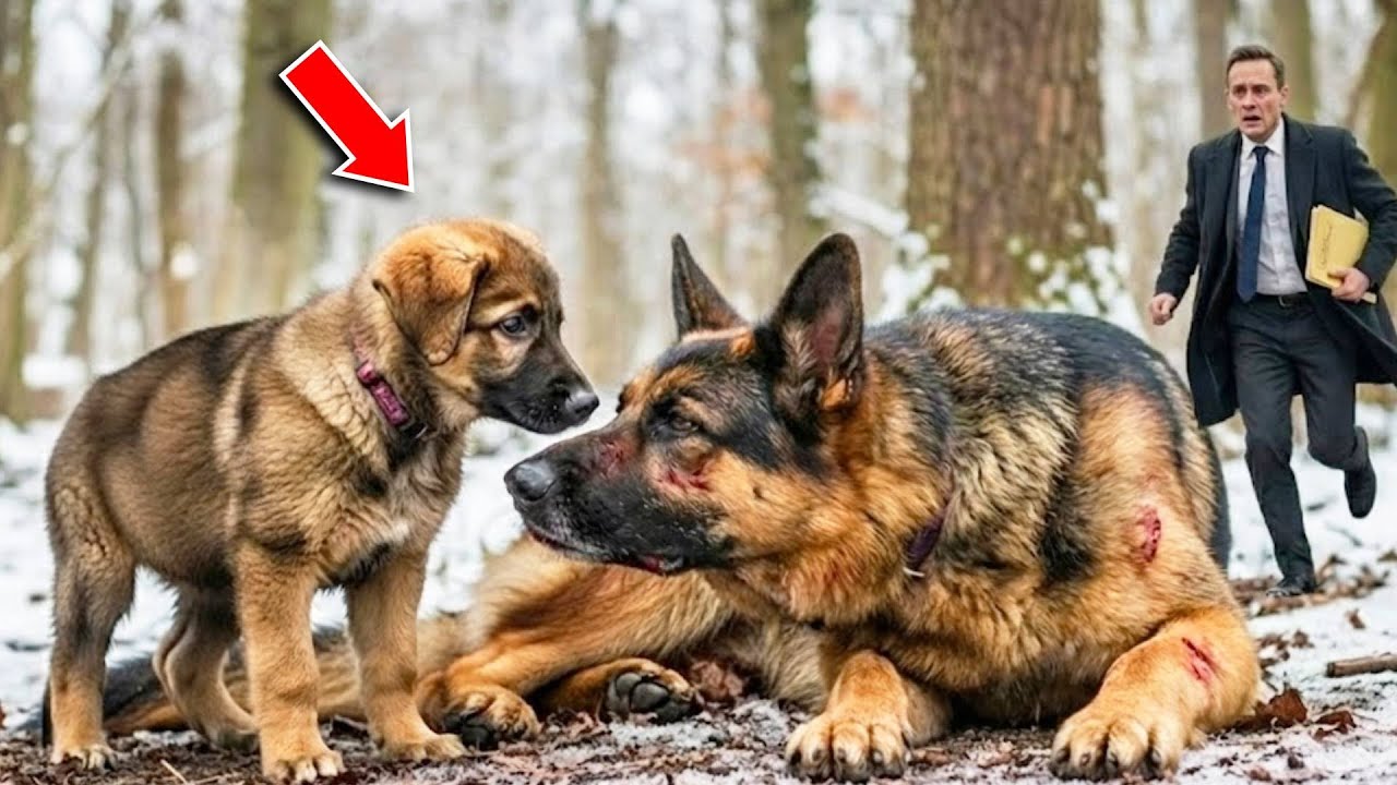 Ein Welpe fand einen sterbenden Schäferhund – Was er dann tat, ist unglaublich