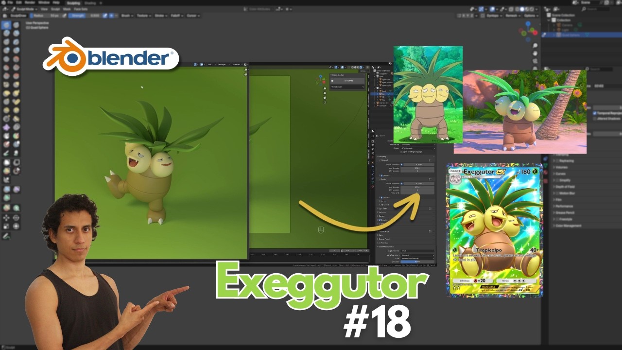 (Day 18) Blender Sculpting: Exeggutor (Pokémon) - Completing the project