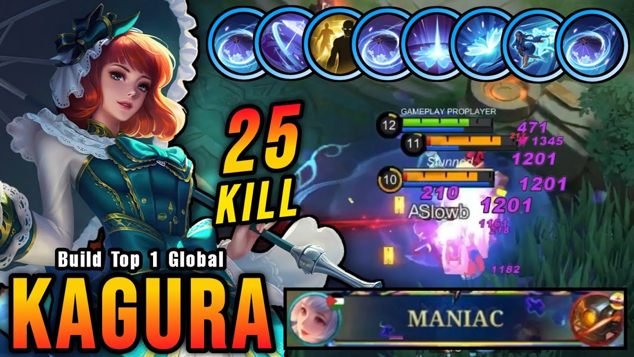 25 Kills + MANIAC!! 100% Brutal DMG Build Kagura One Shot Combo!! - Build Top 1 Global Kagura ~ MLBB