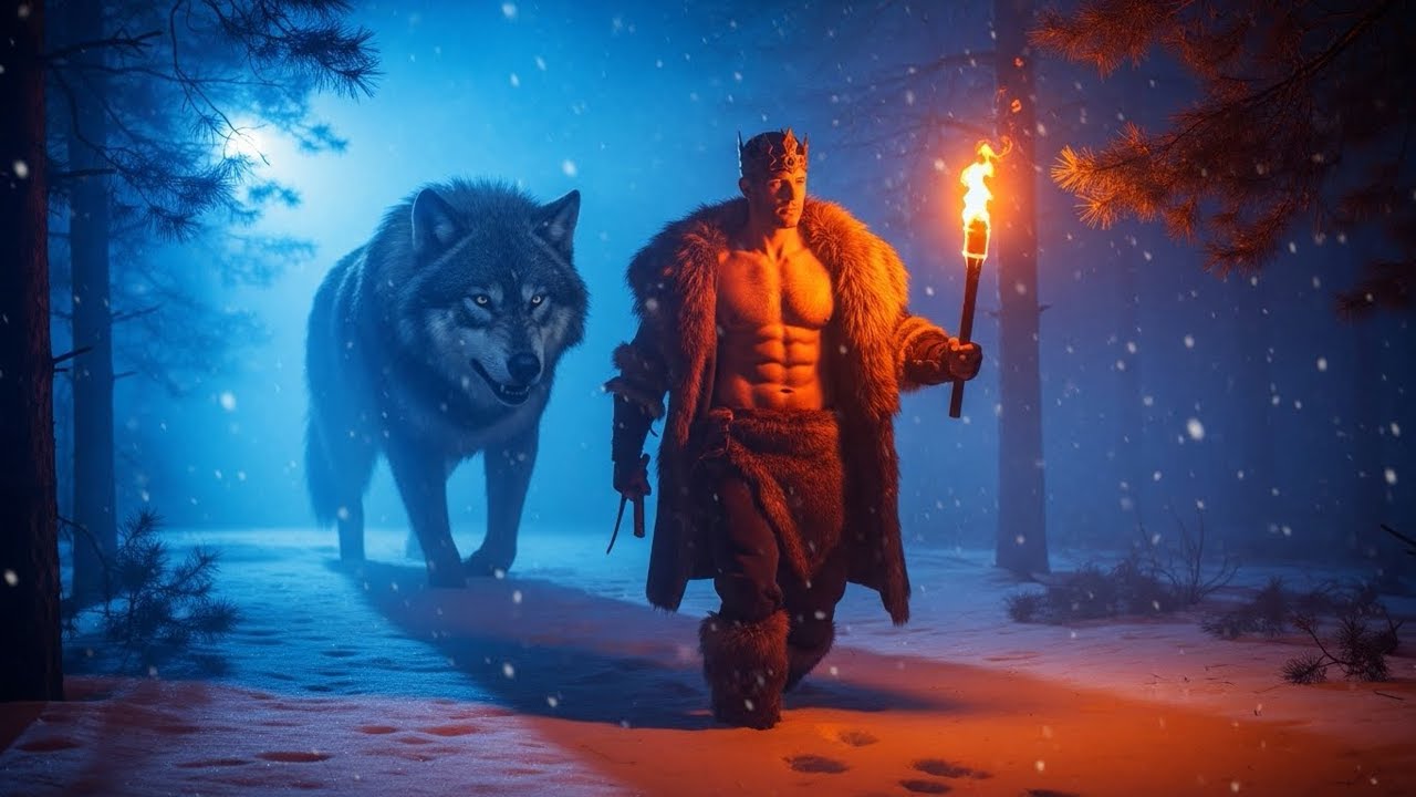 O Rei disfarçou a forma para caçar o lobo que perseguia crianças de sangue real na noite fria