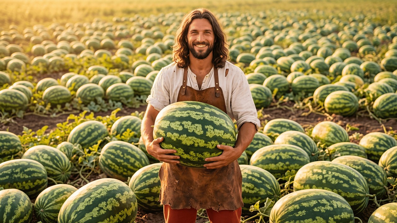 Jesus in the Garden: Planting and Growing Watermelons | AI Christian Tribute