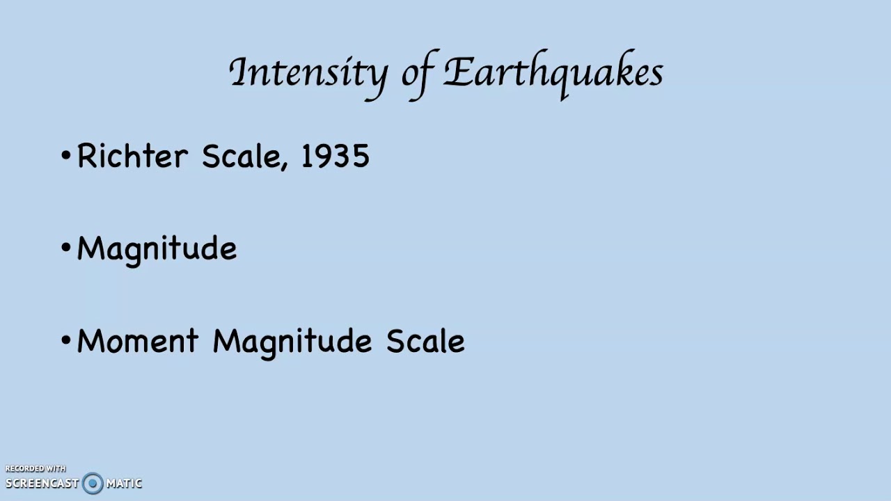 Earthquake Intensity and the Richter and Moment Magnitude Scales