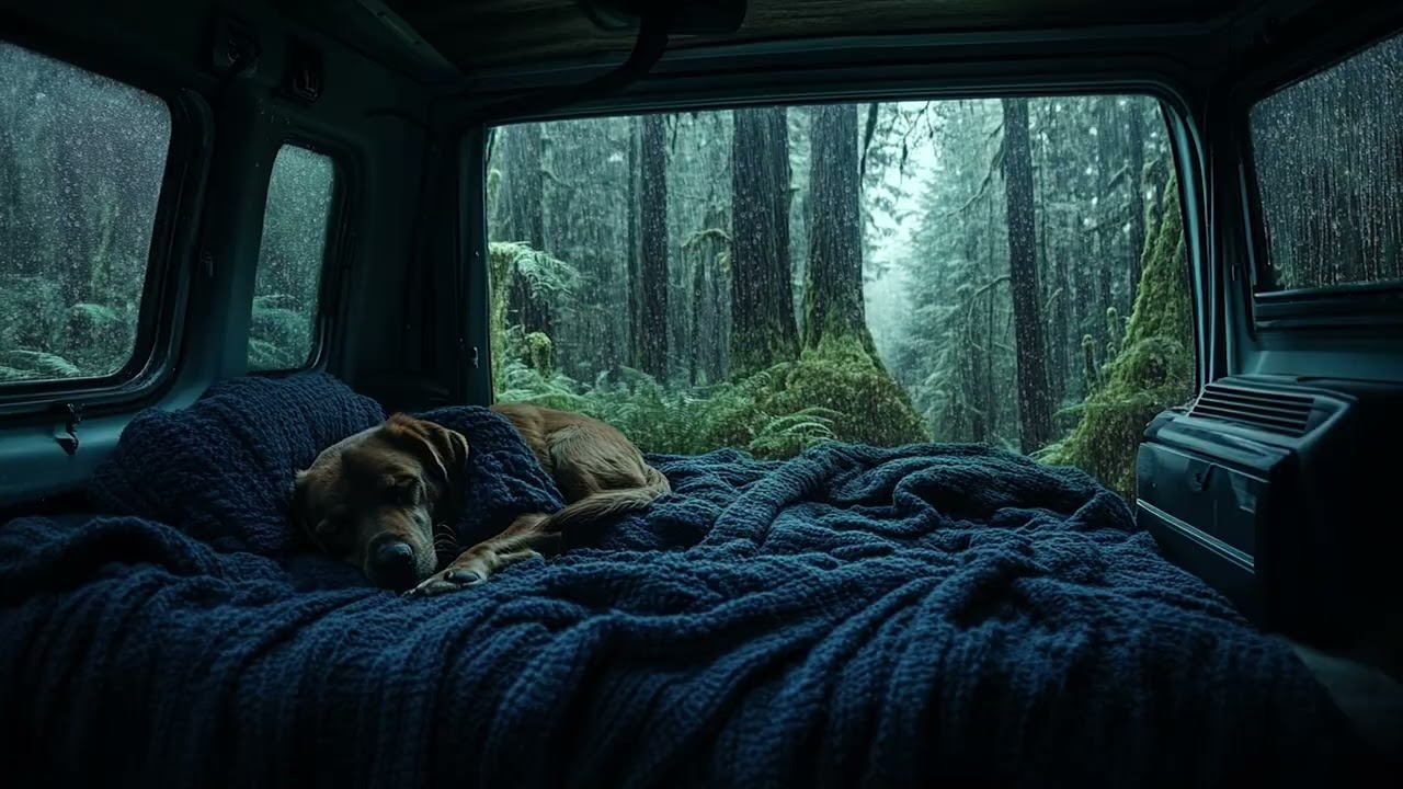 Cozy Van in the Woods 🌧️🌲 Rain & Thunder Sounds for relaxation and deep sleep