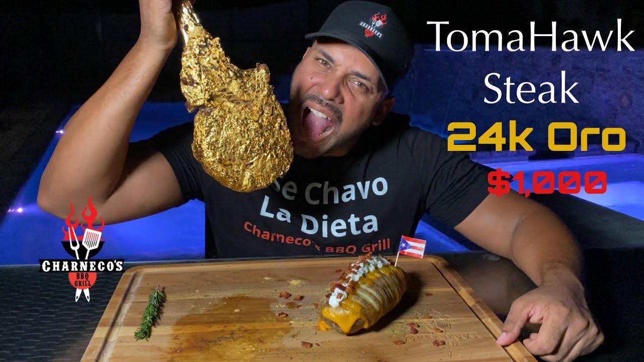 Pagarias $1000 dolares por comer este TomaHawk con ORO de 24K #EP217 #24k #tomahawk #hassleback