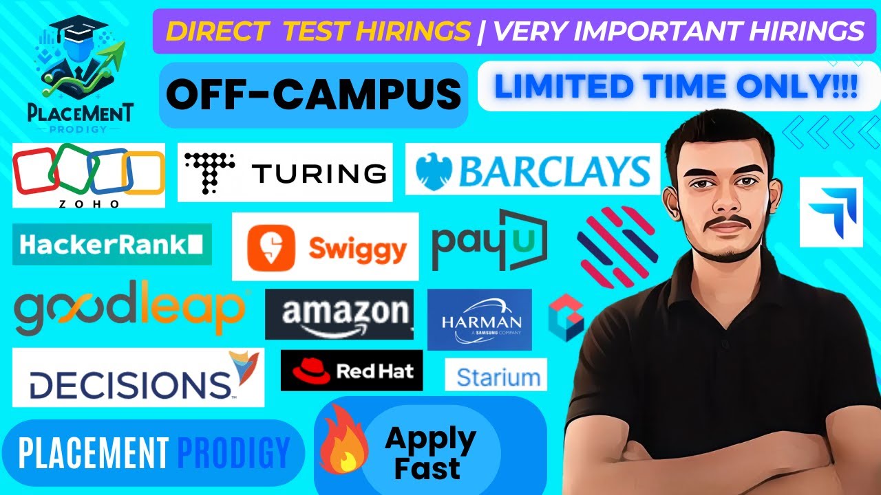 Direct Test | OFF Campus Drive | Starium, Amazon, Zoho | 2021, 2022, 2023, 2024 Batch | Jobs