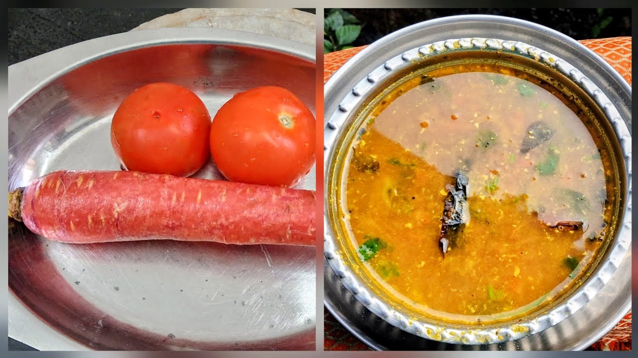 One carrot and two tomatoes healthy Rasam