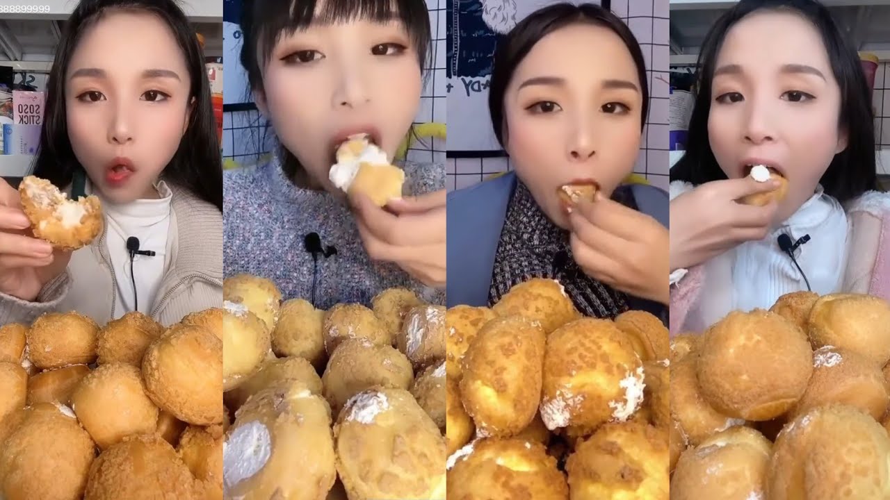 虾咪- CHOUX CREAM PUFFS/PROFITEROLES (奶油泡芙) Pt.#1 || ASMR Chinese Dessert Mukbang 디저트 먹방 吃播