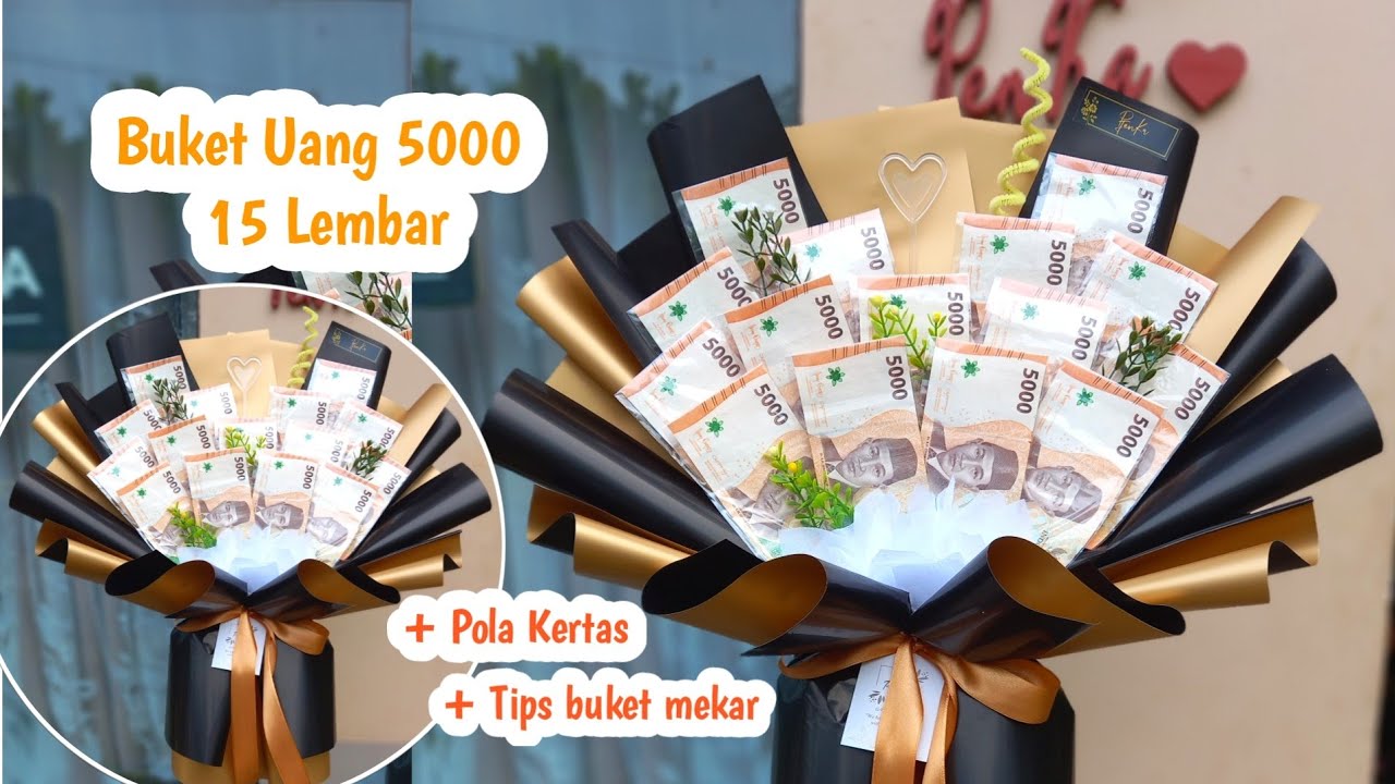 Tutorial Buket Uang 5000 15 lembar | Tips Buket Mekar Hemat Kertas