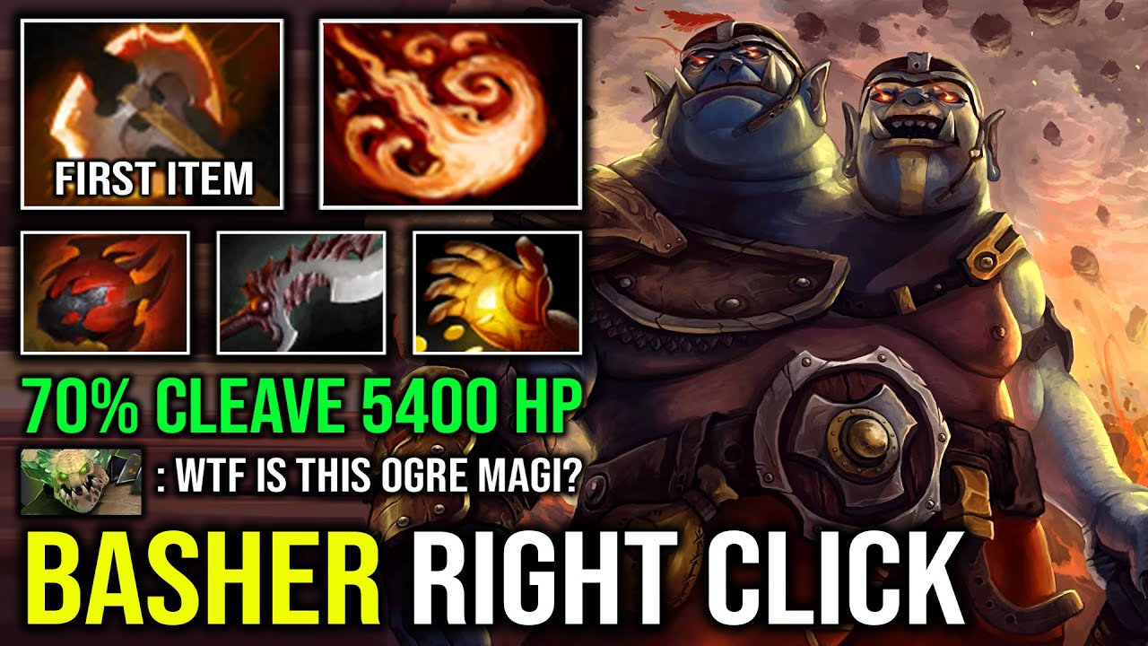 WTF 70% Cleave Damage First Item Battlefury 5400 HP Raid Boss Basher Right Click Ogre Magi Dota 2