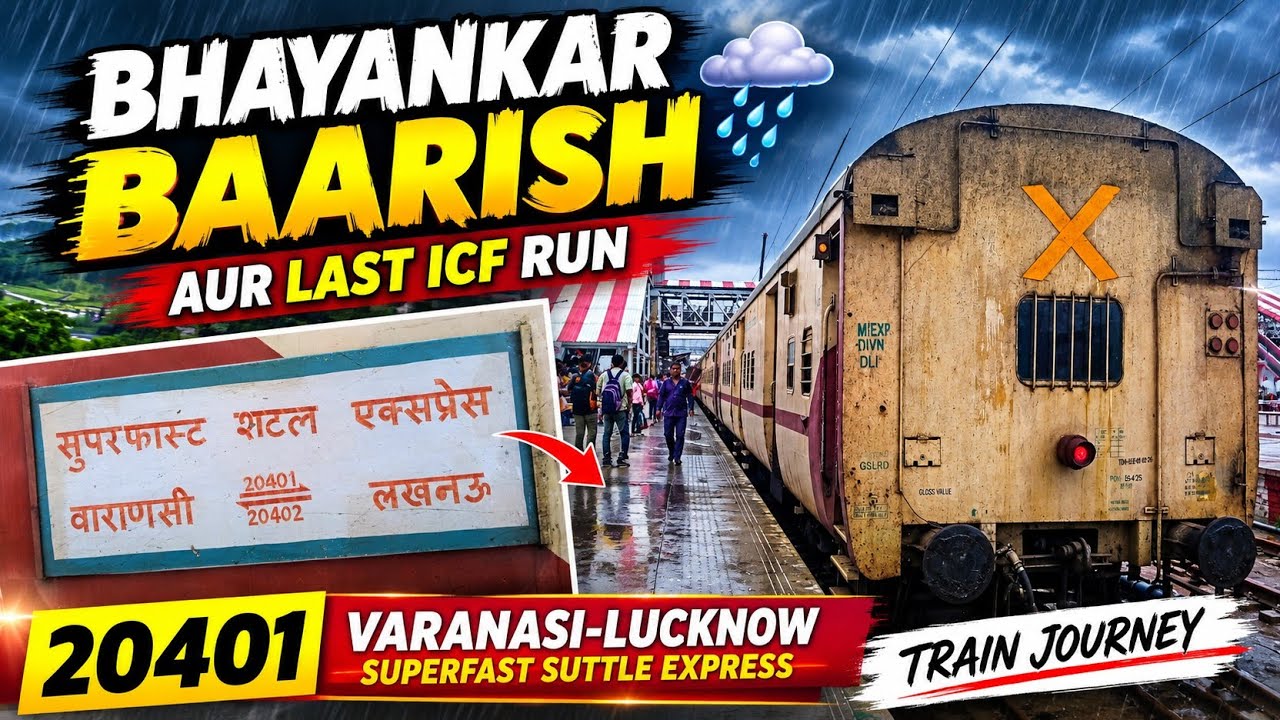 Heavy Rain And Last ICf Run Of Varanasi-Lucknow Superfast Suttle Express Train Full Journey Video...