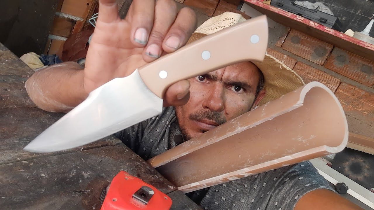 Cabo de faca feito de cano pvc ficou bom com uma boa pegada!!!
