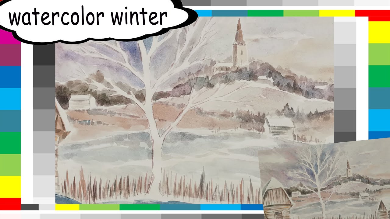 Watercolor winter landscape, likovni123