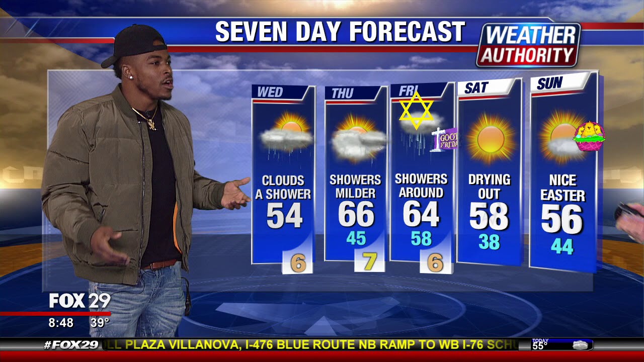 Eagles Corey Clement delivers weather forecast on FOX 29