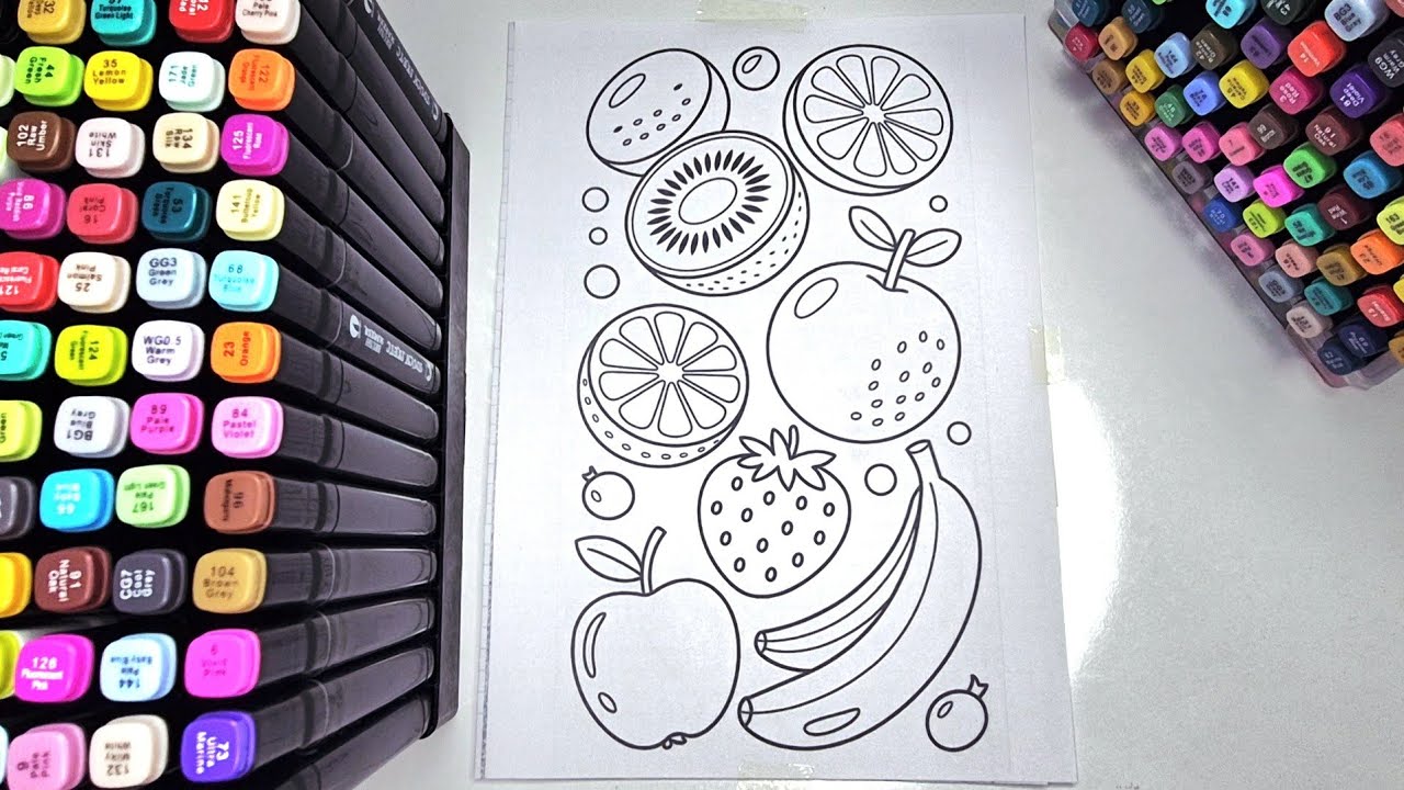 Satisfying Juicy Fruit Coloring | Cozy Calm Relaxing ASMR Marker Coloring 🍓🍊🍌