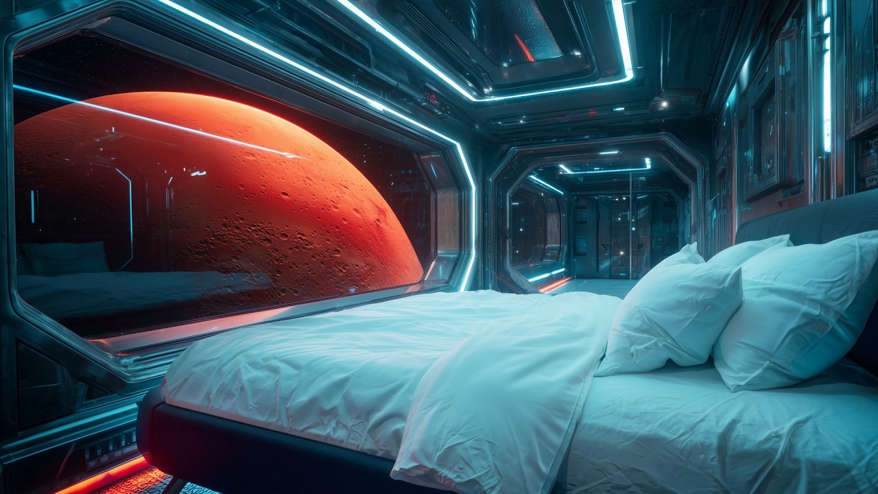 432Hz Mars View Spaceship Bedroom | Brown Noise for Deep Relaxation