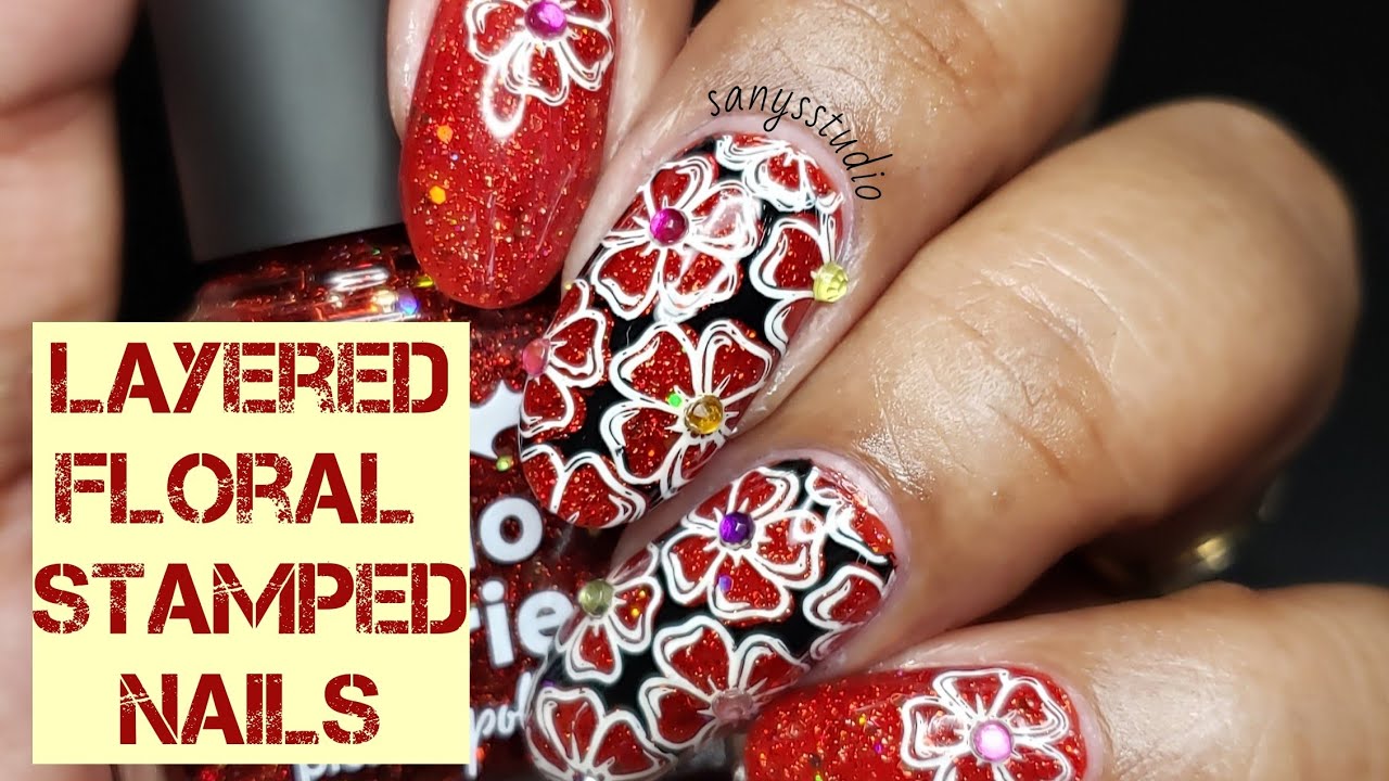 Layered Floral Stamped Nails | Layered Stamping