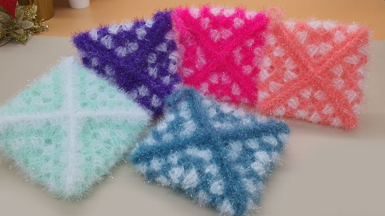 쉬운 사각 수세미 뜨기  / 코바늘 수세미 /  Crochet Dish Scrubby / flower crochet