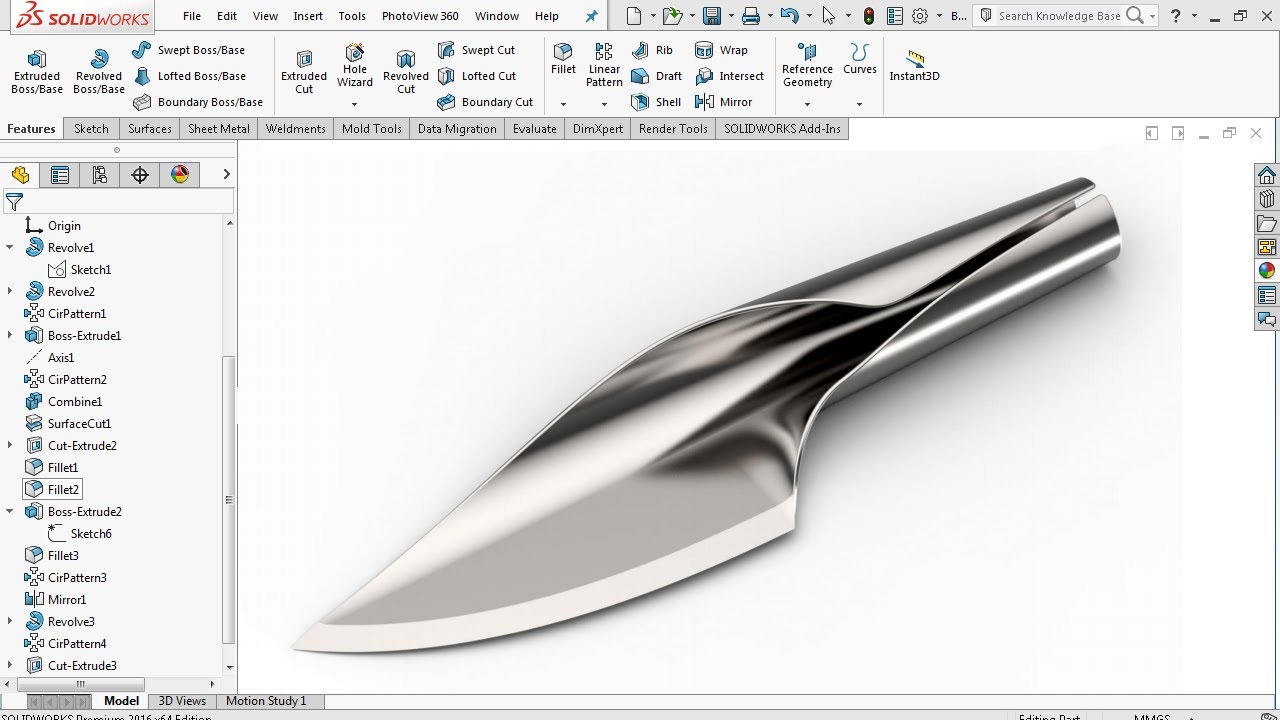Нож — расширенная поверхность — учебное пособие по SolidWorks