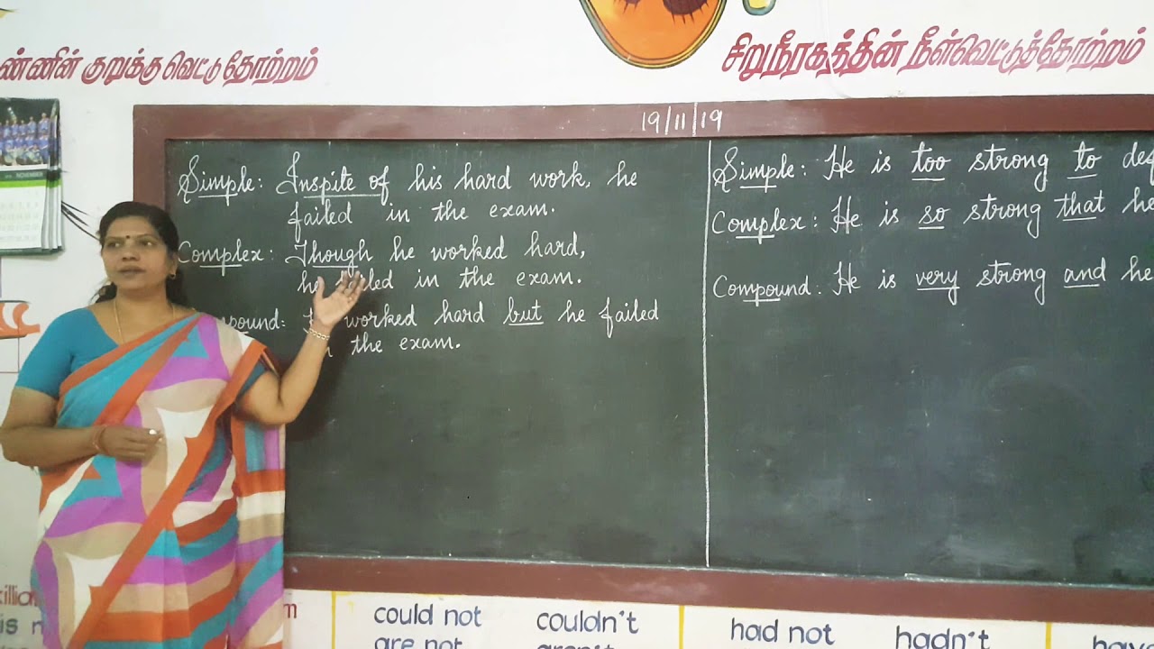 Simple, Complex & Compound. (Inspite of/so...that/very....and)