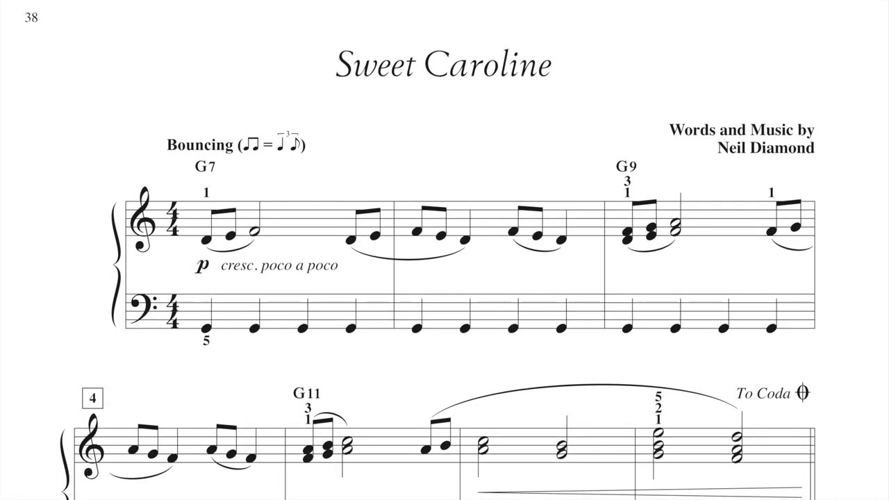 Sweet Caroline (page 38, Adult Piano Adventures Popular Book 2)