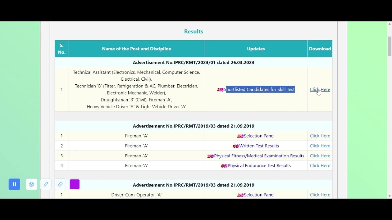 IPRC TA RESULT 2023  DECLARED FOR ALL BRANCHES ,SKILL TEST LIST ALSO DECLARED