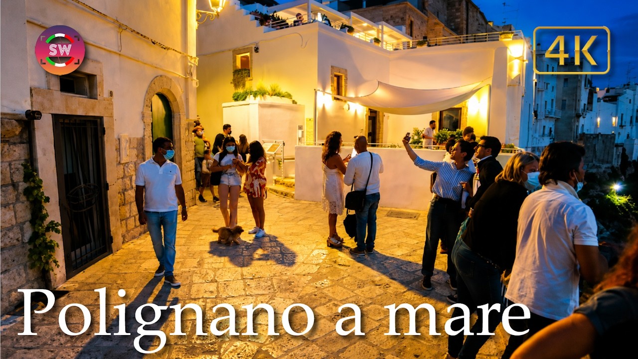 Polignano a Mare by night (Puglia), Italy【Walking Tour】4K
