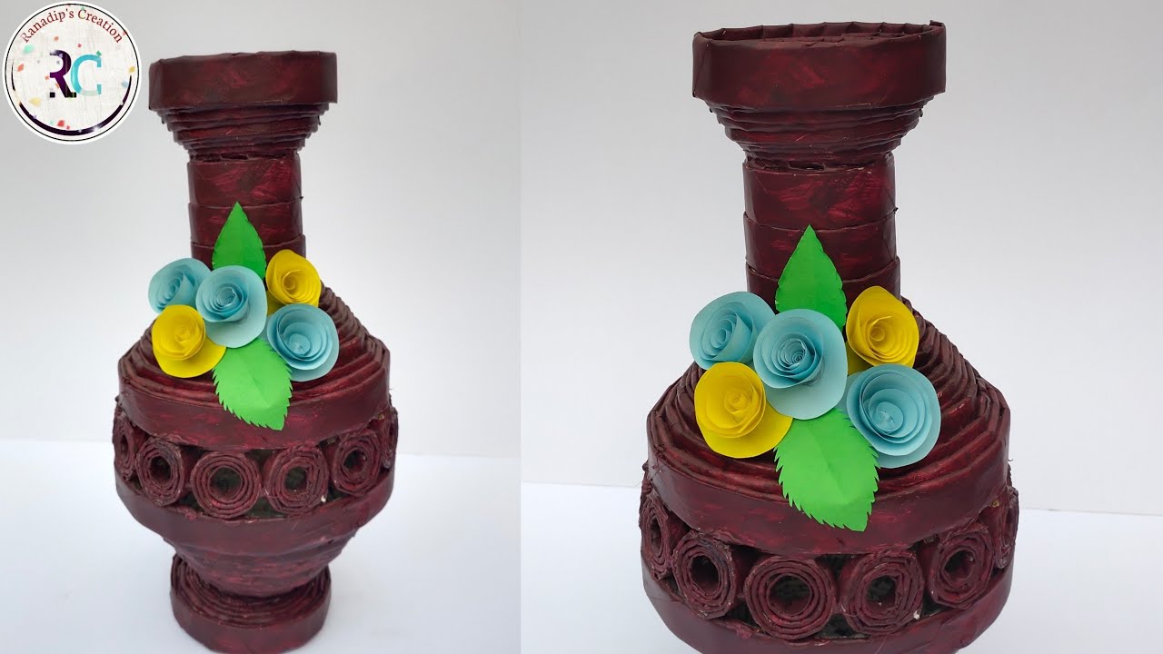 Newspaper craft | Old newspaper flower vase making